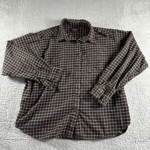 VINTAGE Woolrich Flannel Shirt Womens XXL 2X Plaid Button Up Long Sleeve Black‎